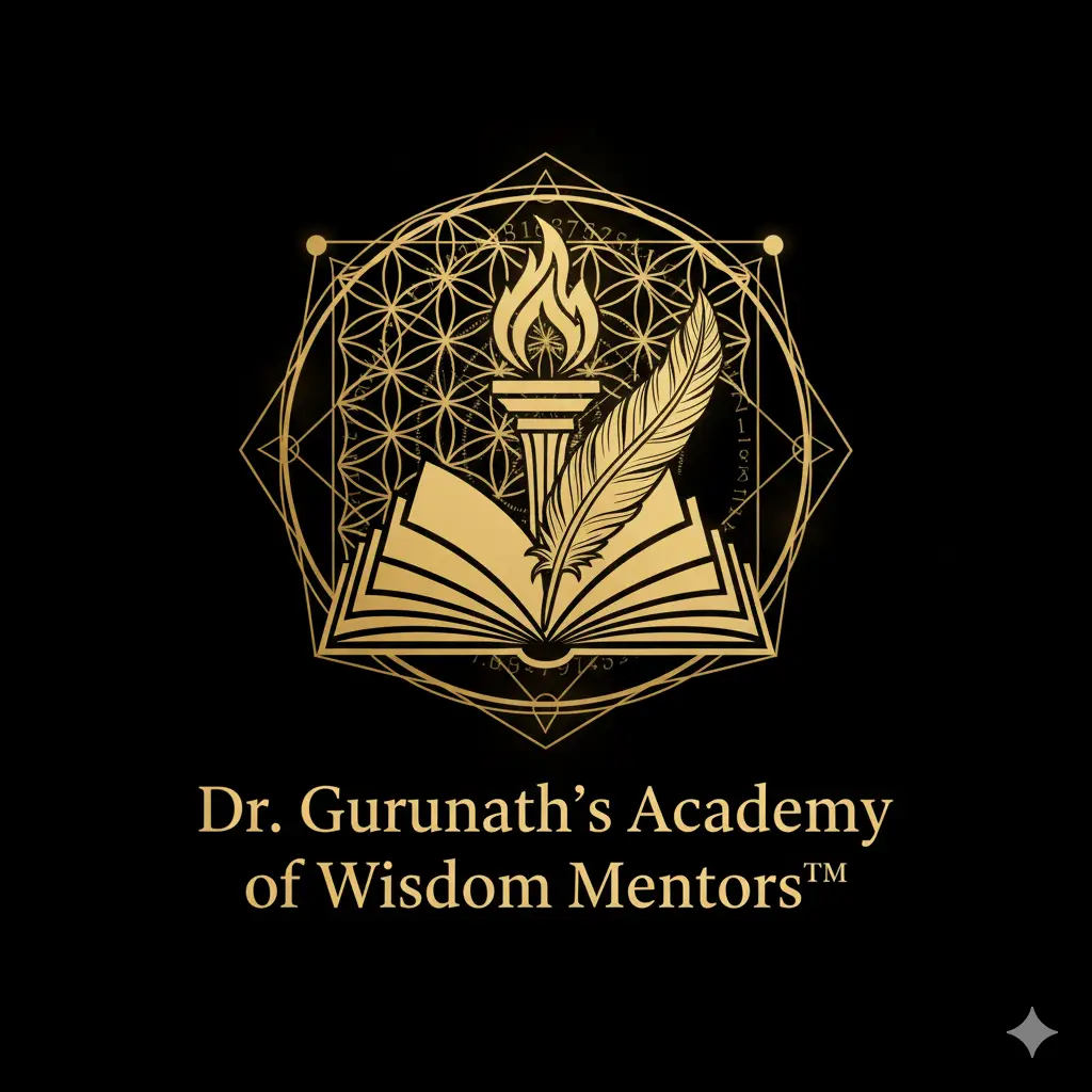 “Academy of Wisdom Mentors golden emblem – Dr Gurunath’s educational foundation”